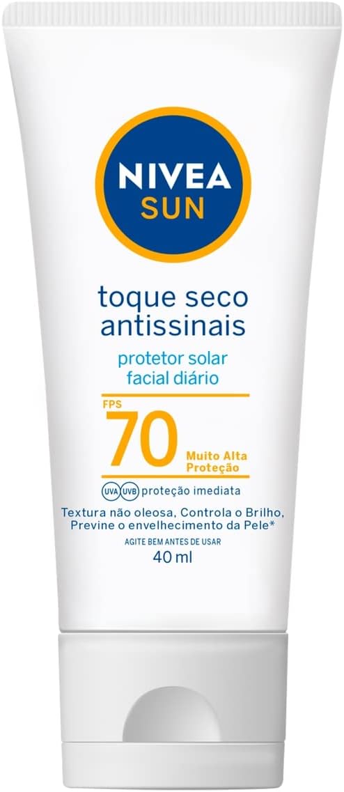 NIVEA SUN Protetor Solar Facial Toque Seco Antissinais FPS 70 40ml - Com muito alta proteção contra raios UVA/UVB